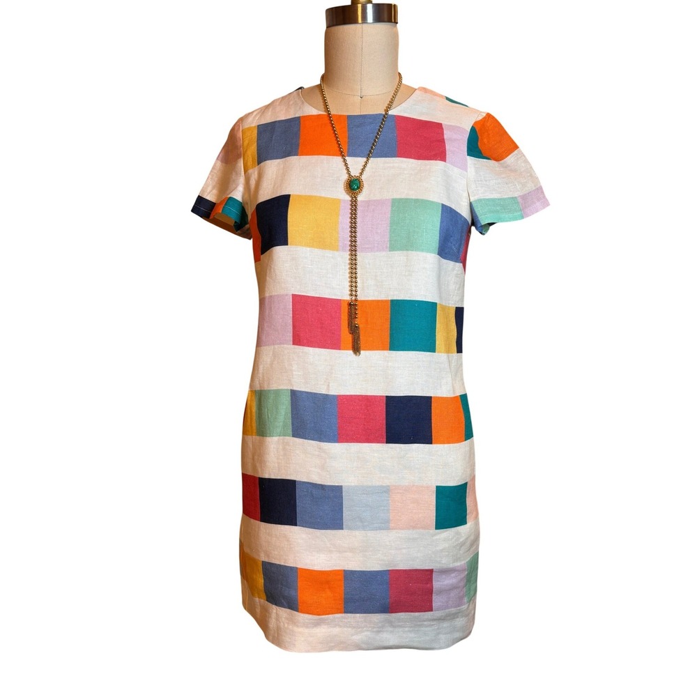 Corey Lynn Calter Shift Dress Womens Small Multicolor Block Print Linen